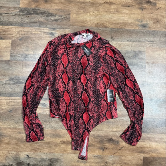 Express Tops - Express Red and Black Snake Print Top